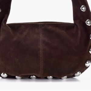 Elegant Brown Suede Shoulder Bag with Silver Accents